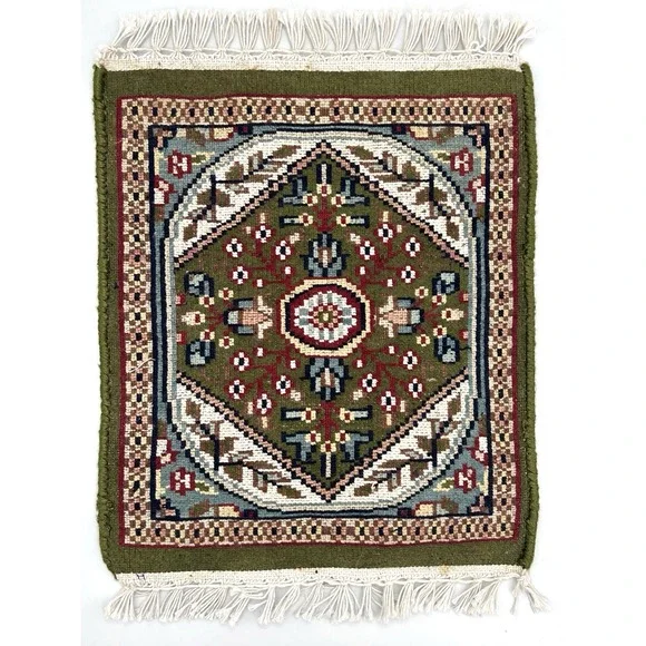 Miniature Hand-knotted Wool Afghani/Pakistani Carpet Sample Dollhouse 10"x12"rug - Picture 2 of 8